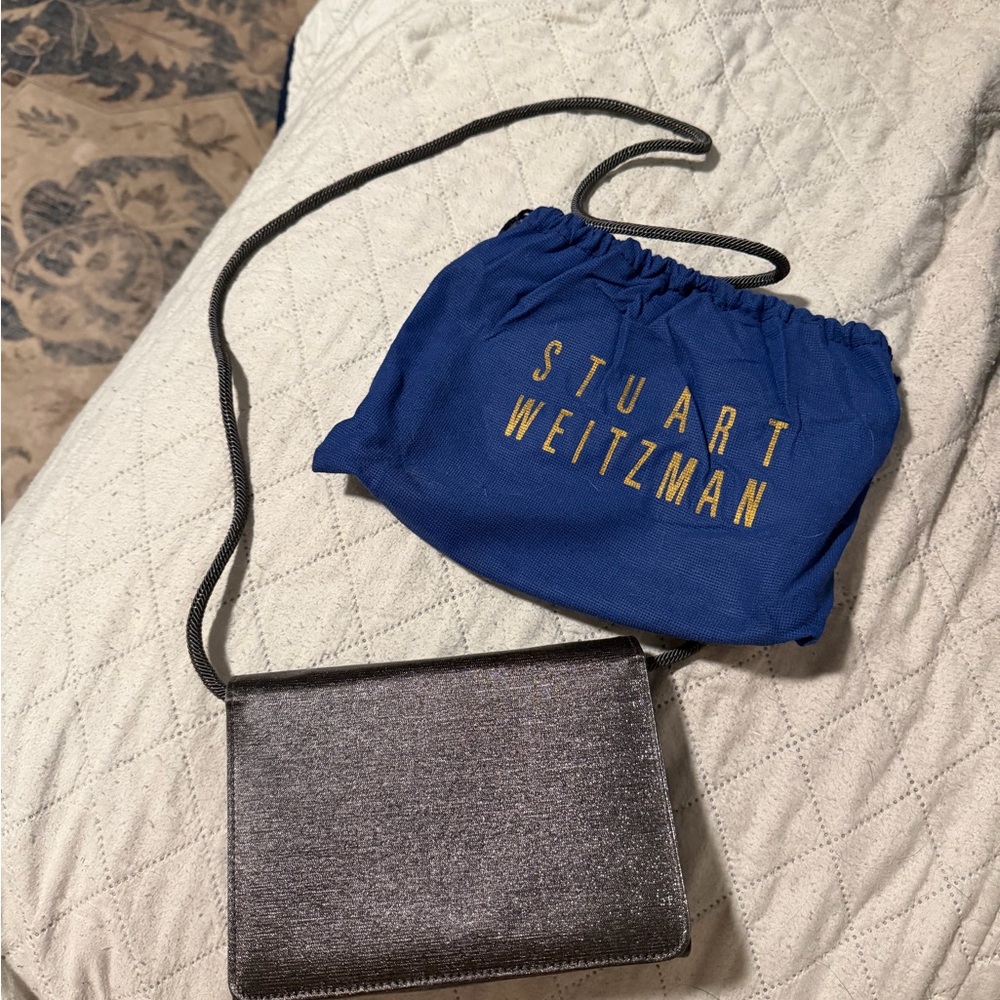 Stuart Weitzman Silver Clutch with Black Strap